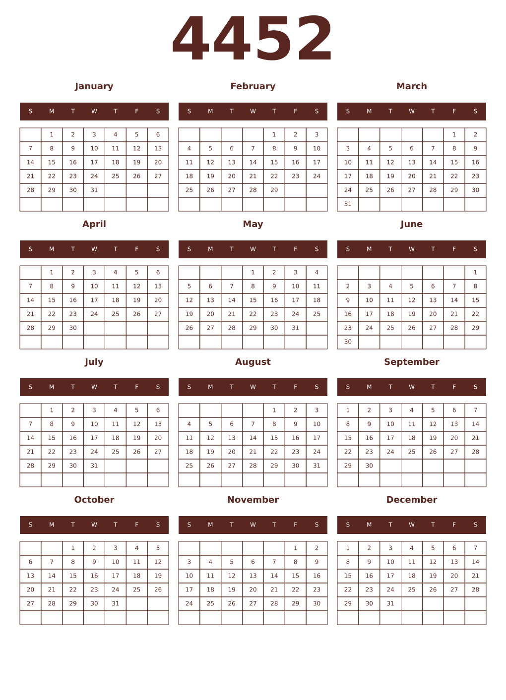Printable 4452 Year Calendars mortuum