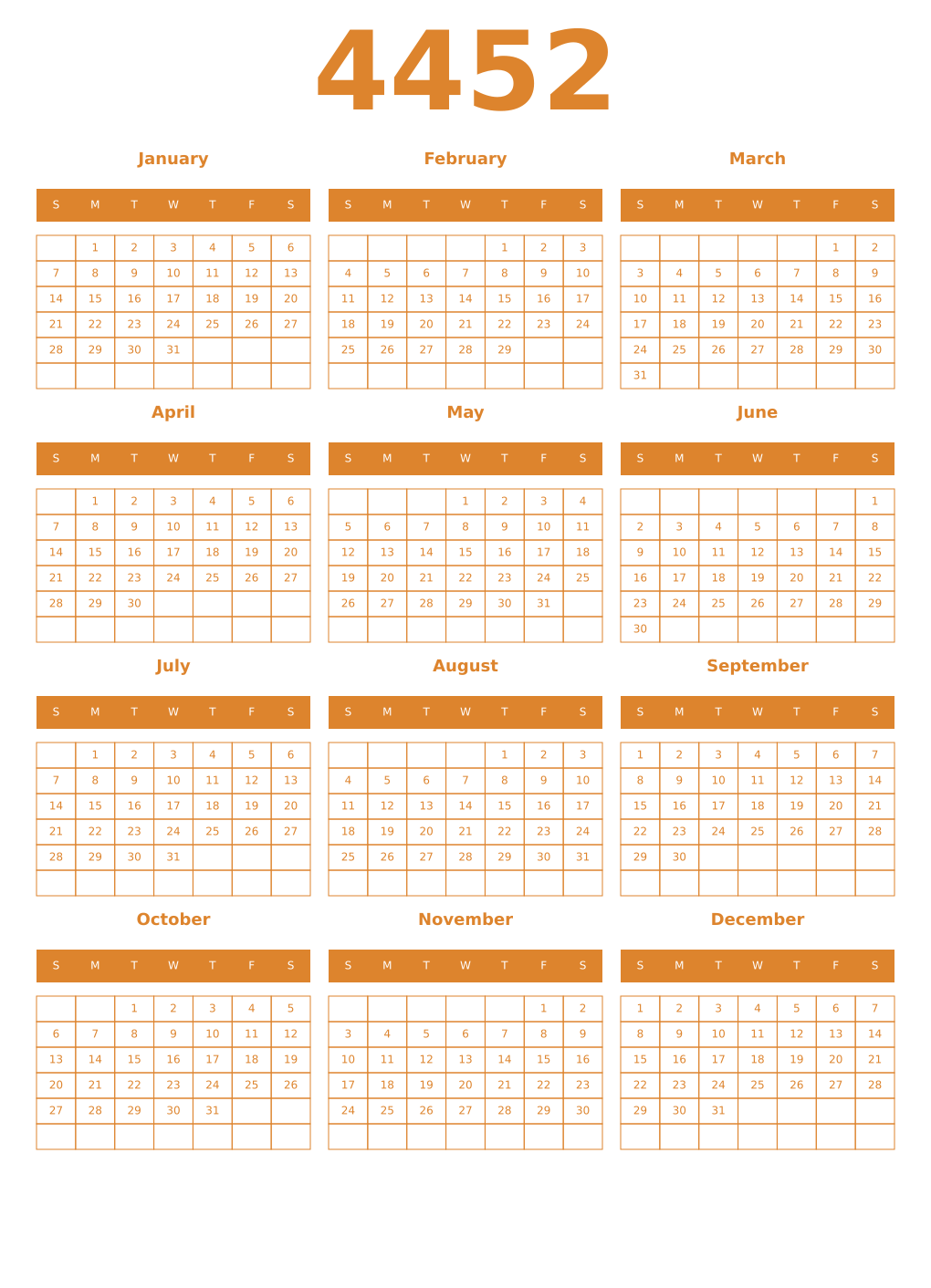 Printable 4452 Year Calendars orange