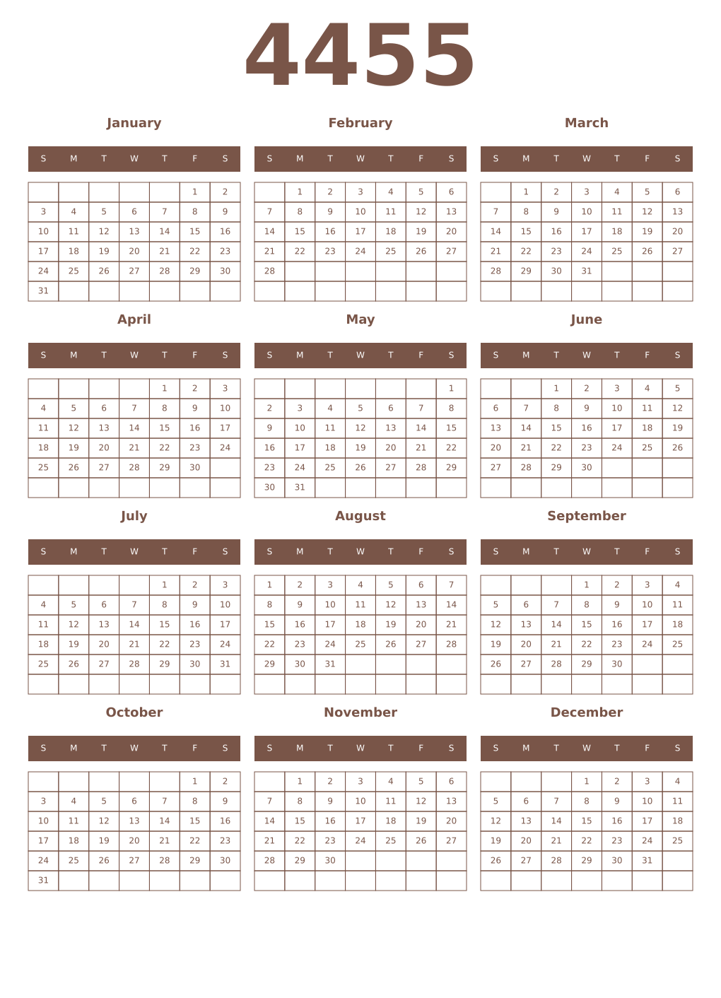 Printable 4455 Year Calendars coffe