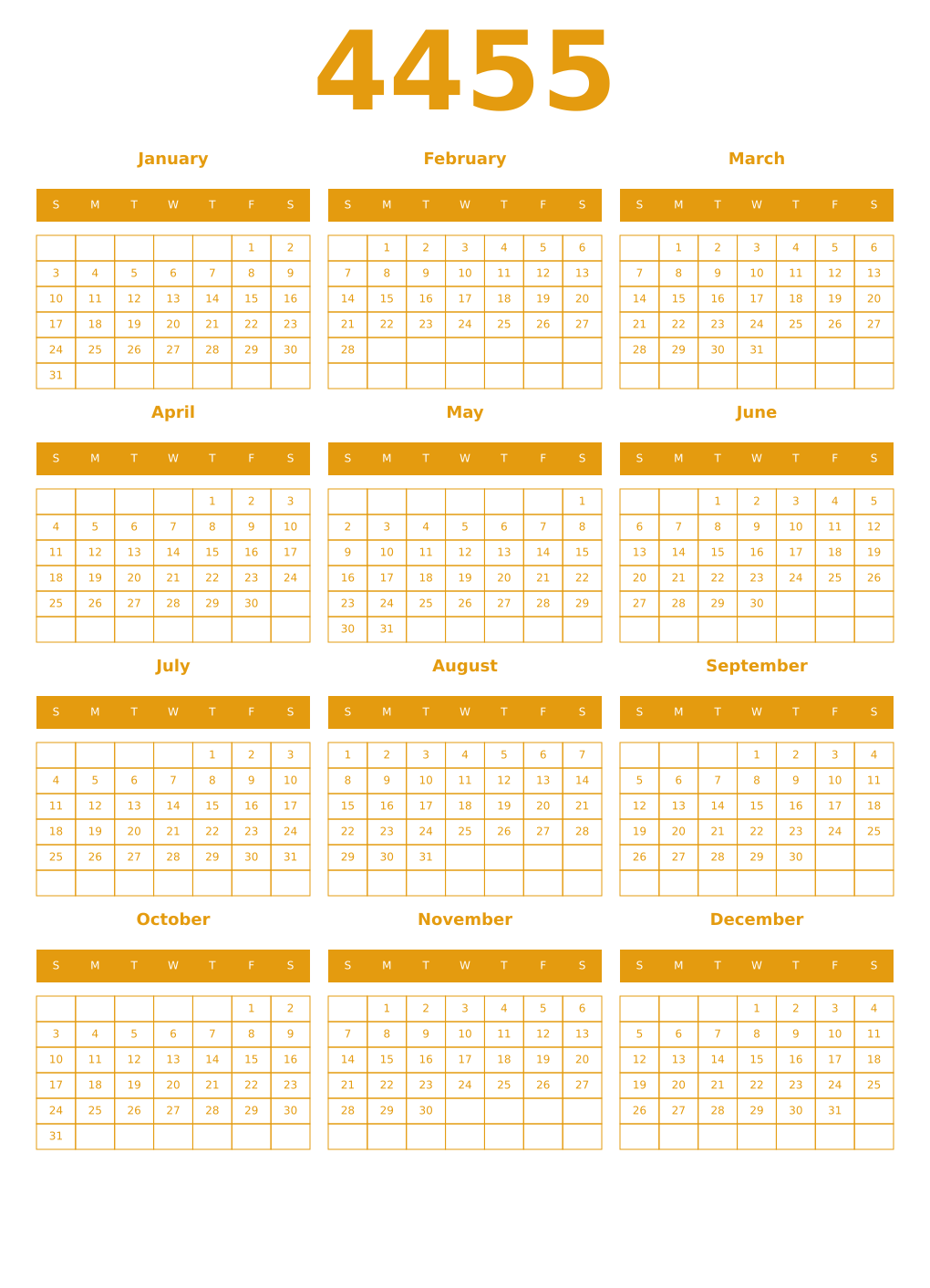Printable 4455 Year Calendars gamboge