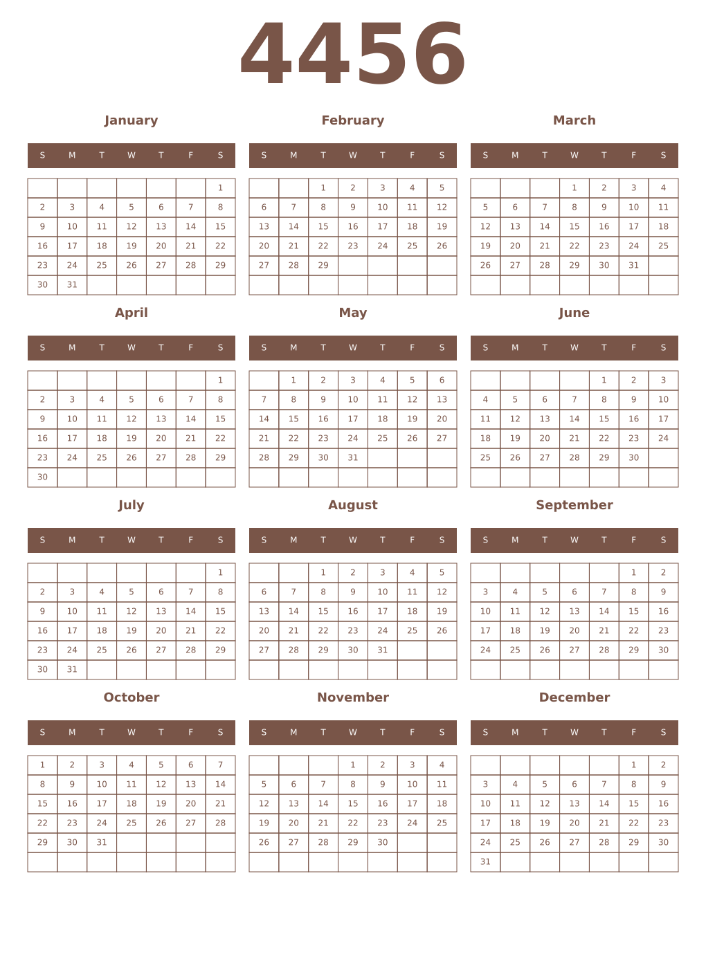 Printable 4456 Year Calendars coffe