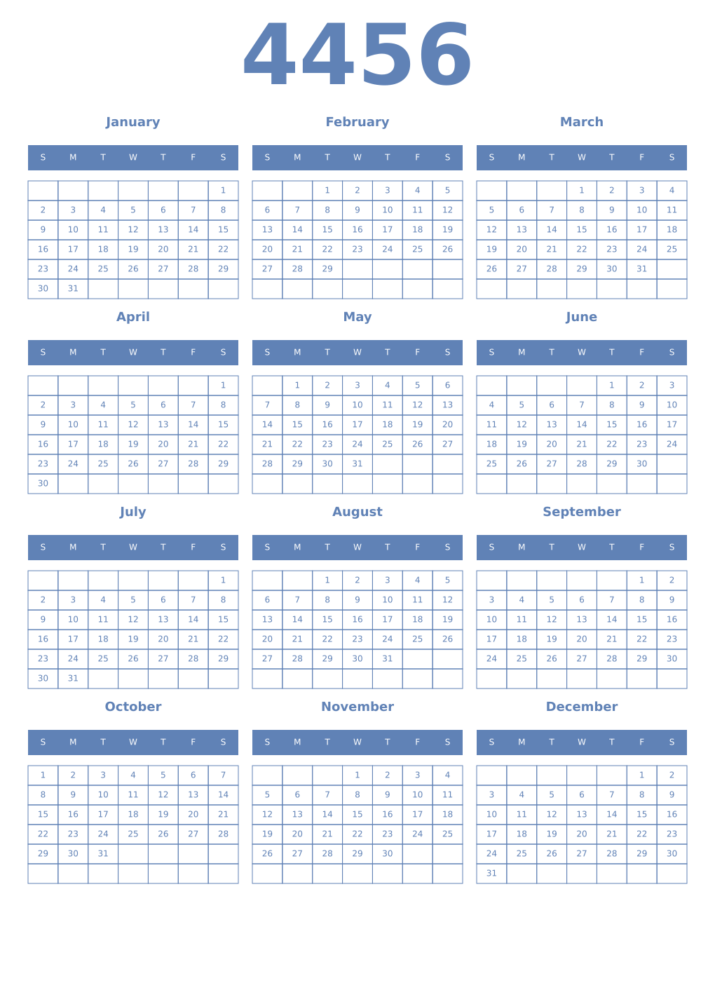 Printable 4456 Year Calendars glaucous