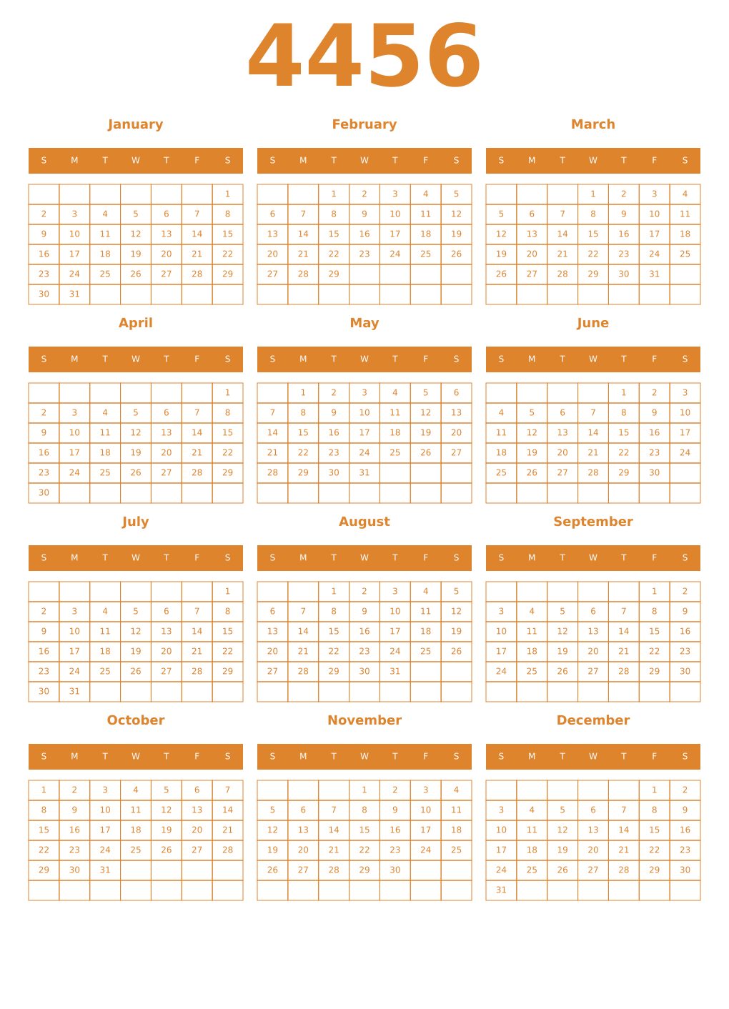 Printable 4456 Year Calendars orange
