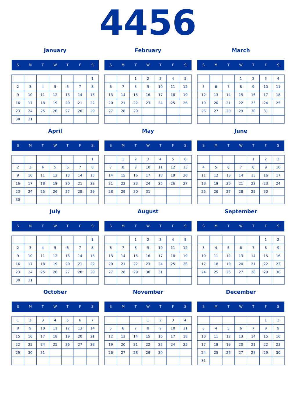 Printable 4456 Year Calendars smalt