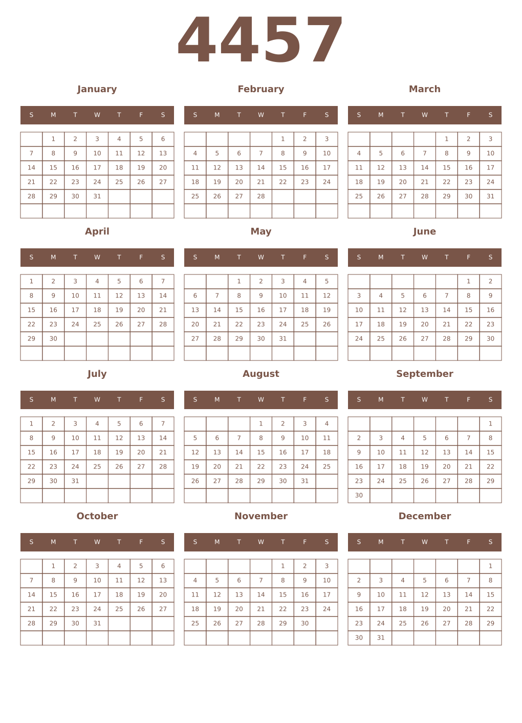 Printable 4457 Year Calendars coffe