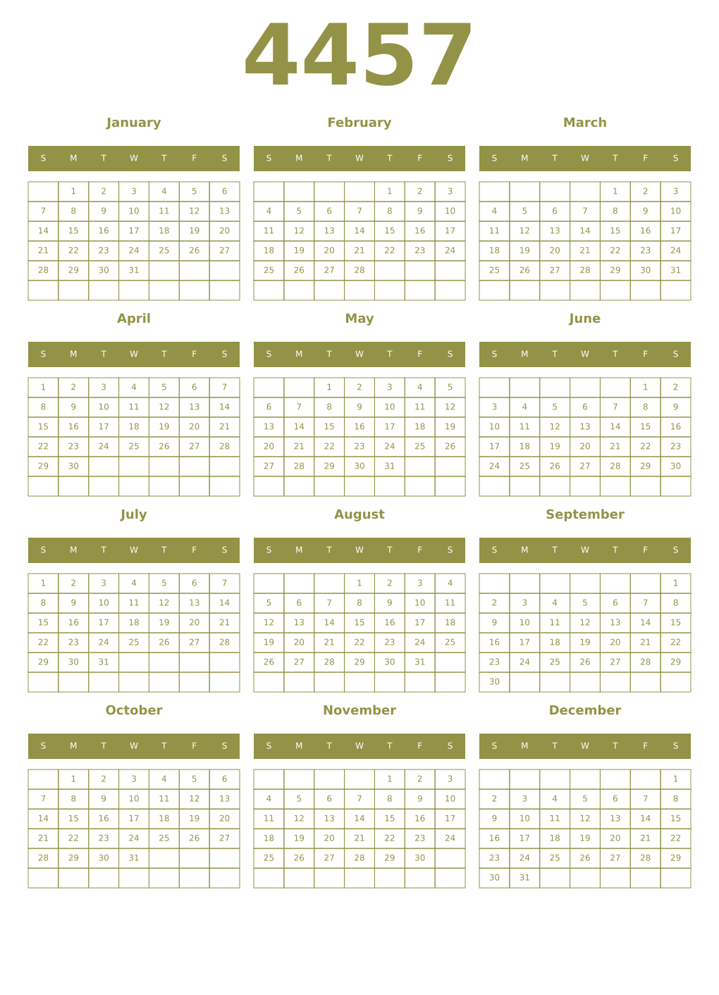 Printable 4457 Year Calendars eburnean