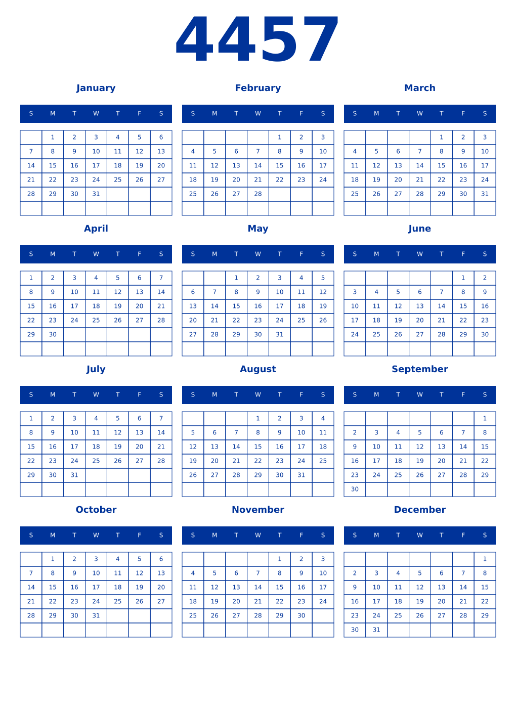Printable 4457 Year Calendars smalt