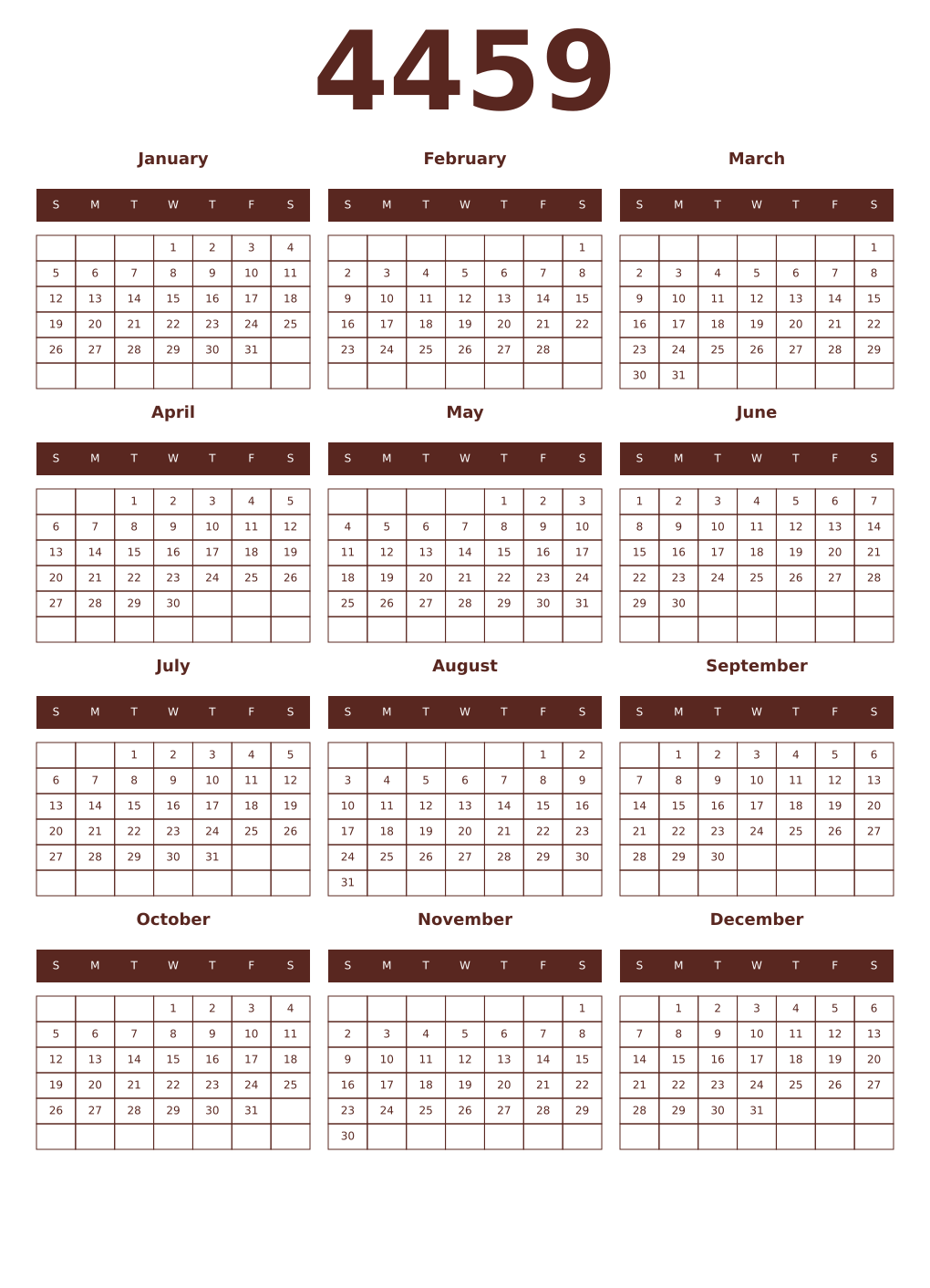 Printable 4459 Year Calendars mortuum