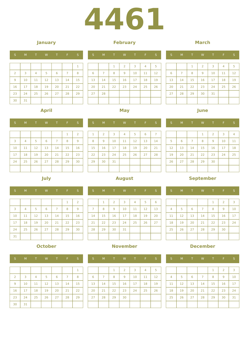 Printable 4461 Year Calendars eburnean