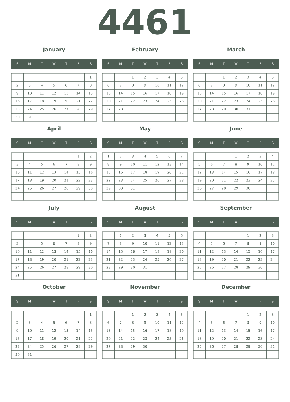 Printable 4461 Year Calendars feldgrau