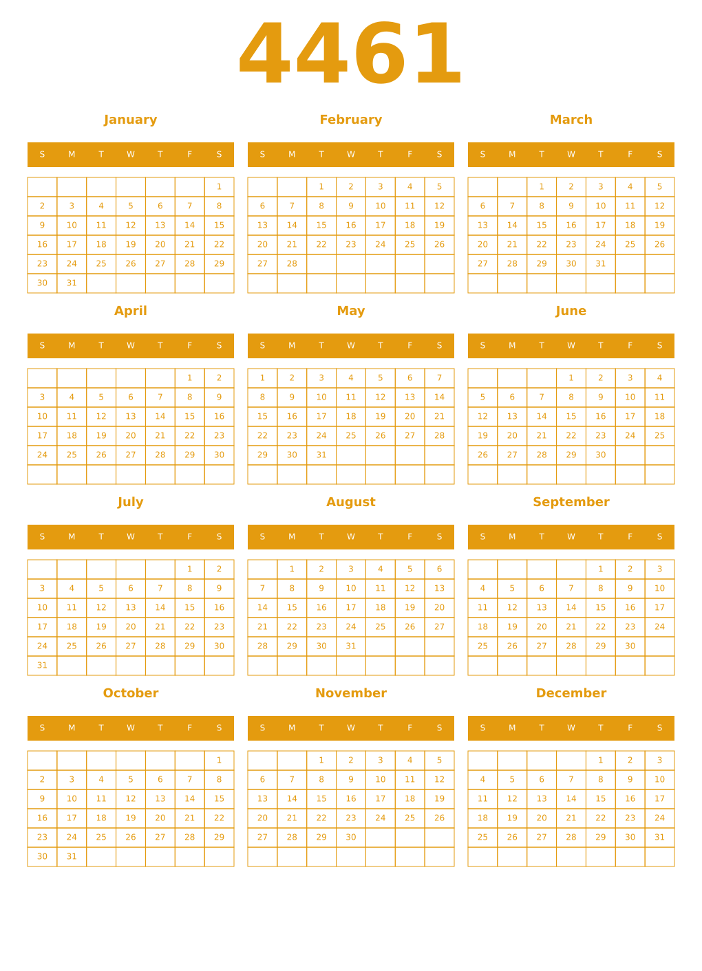Printable 4461 Year Calendars gamboge