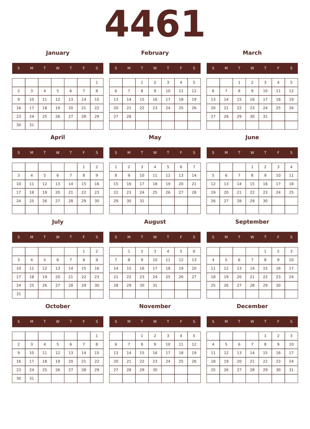 Printable 4461 Year Calendars mortuum