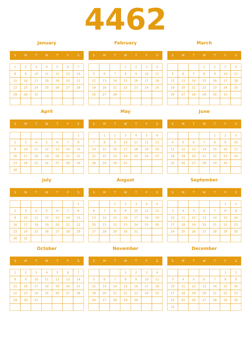 Printable 4462 Year Calendars gamboge