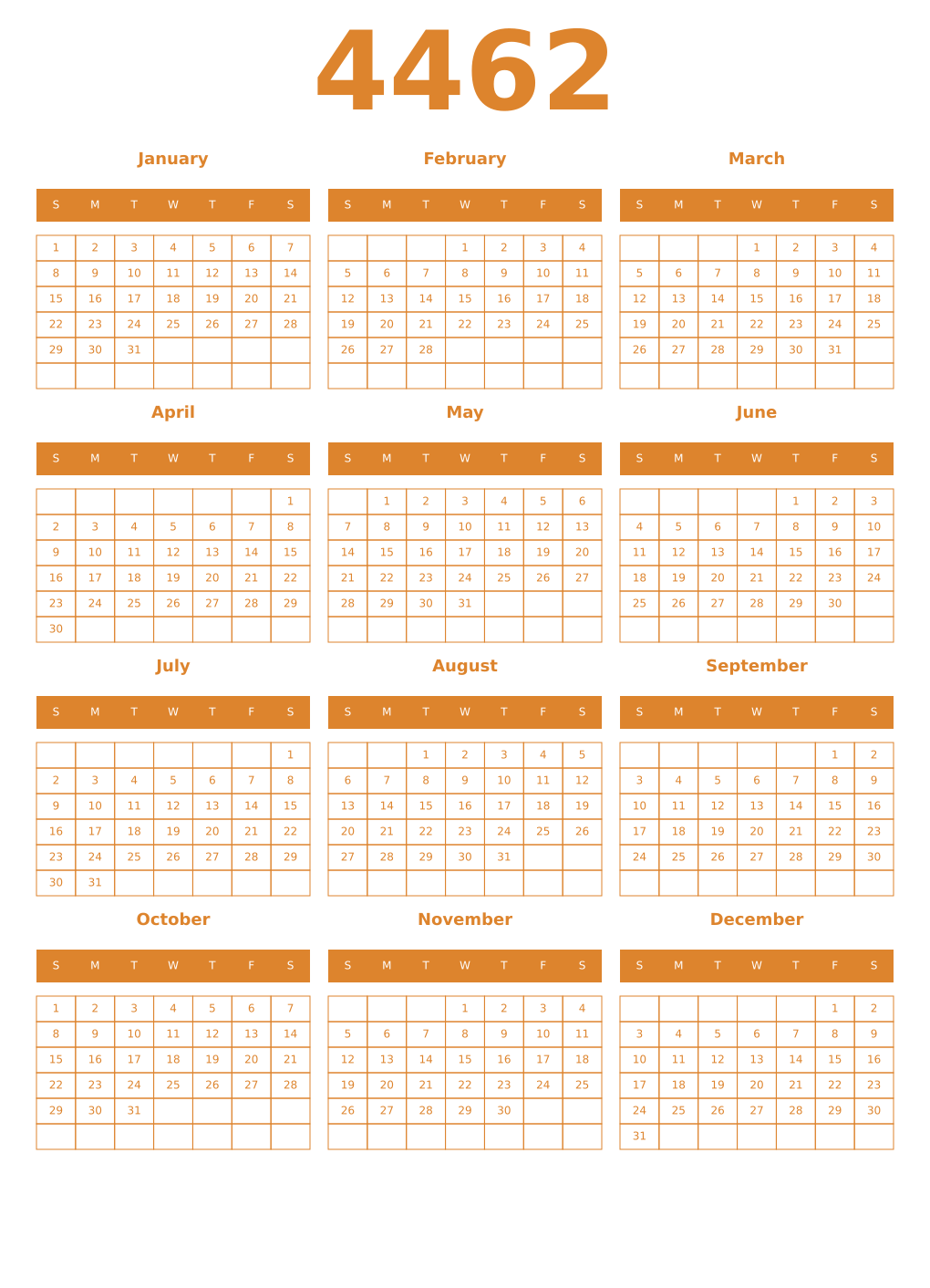 Printable 4462 Year Calendars orange