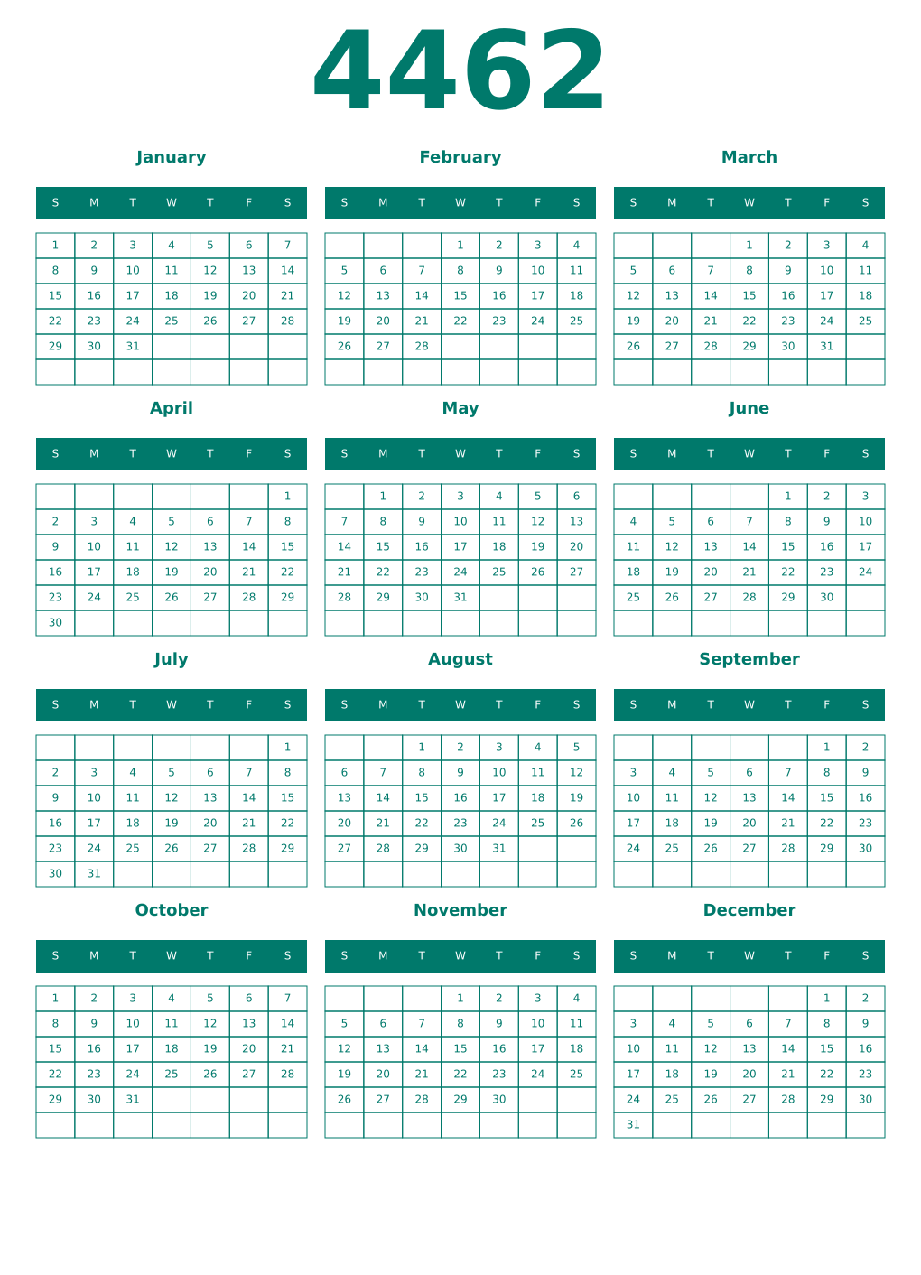 Printable 4462 Year Calendars pastel
