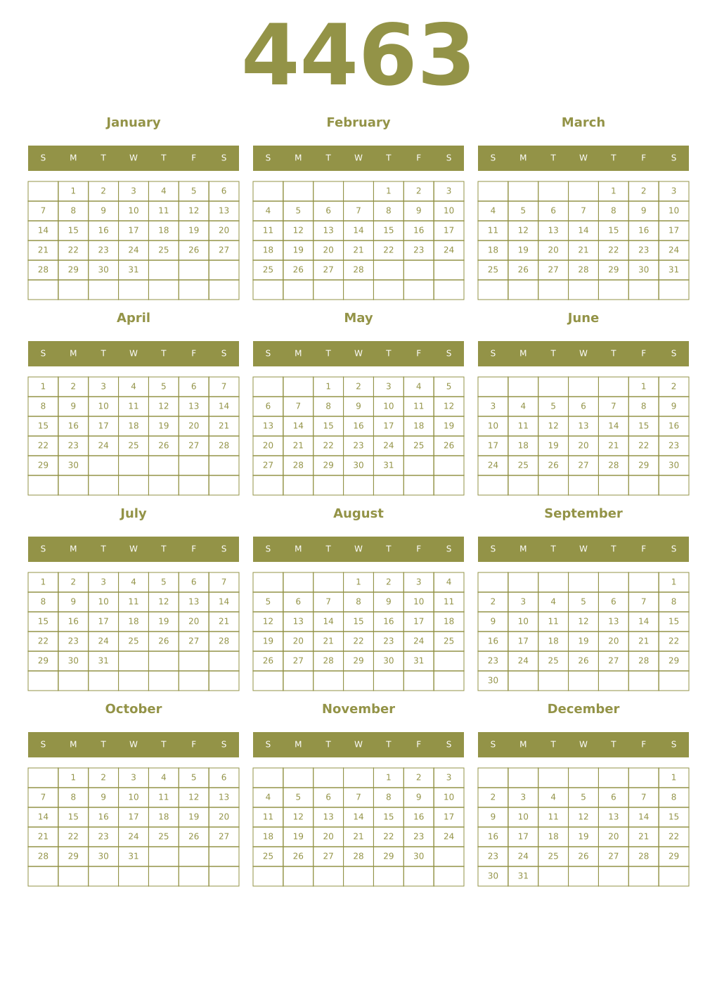 Printable 4463 Year Calendars eburnean