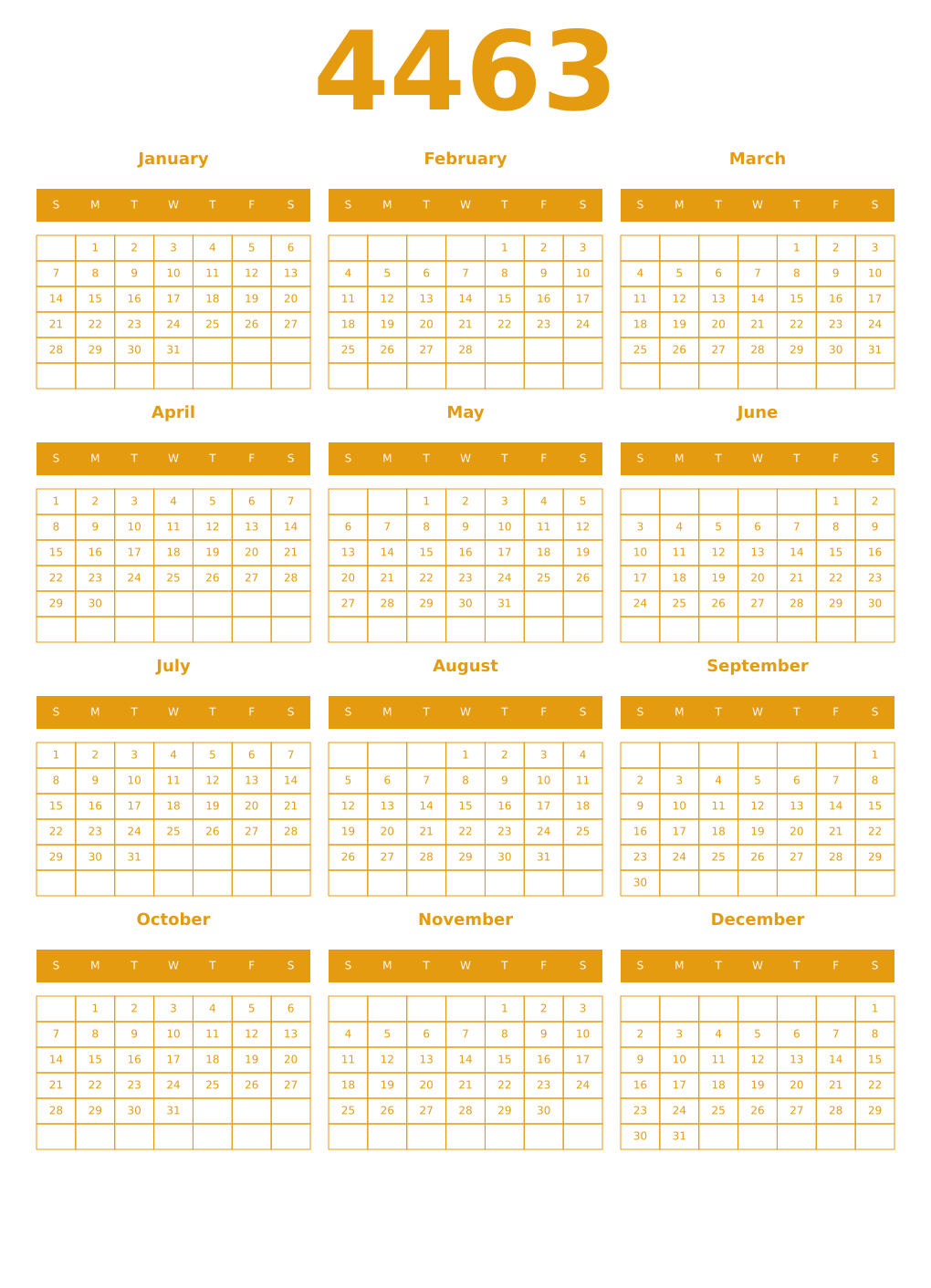 Printable 4463 Year Calendars gamboge