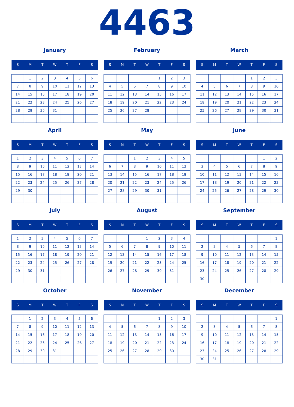 Printable 4463 Year Calendars smalt
