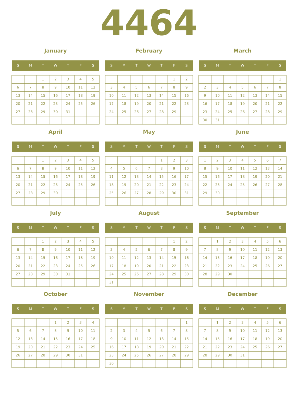 Printable 4464 Year Calendars eburnean