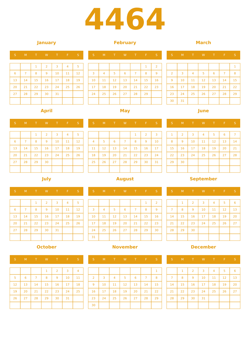 Printable 4464 Year Calendars gamboge