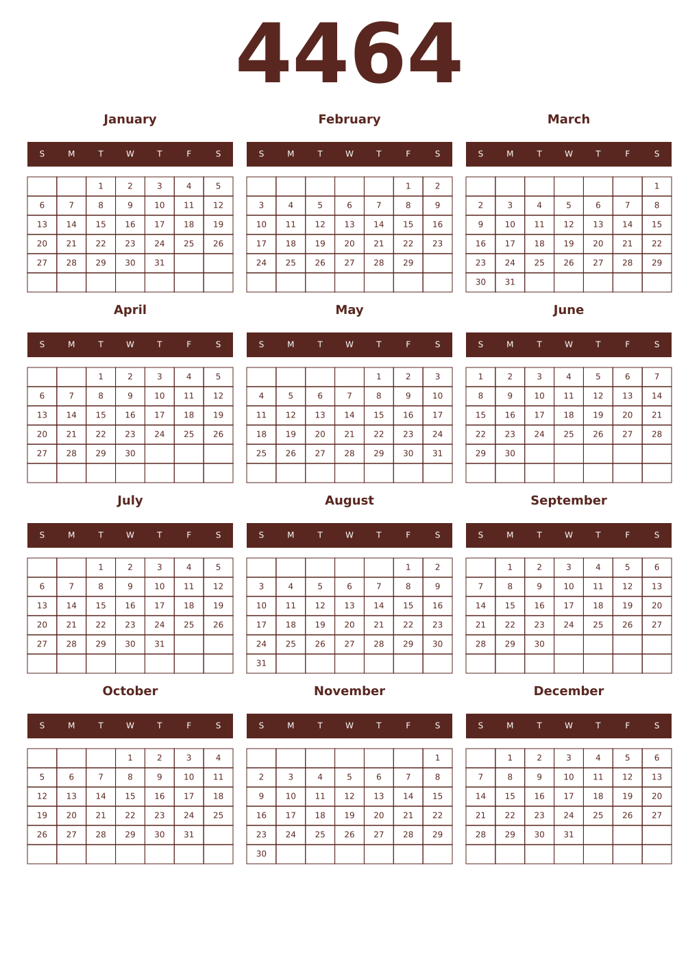 Printable 4464 Year Calendars mortuum