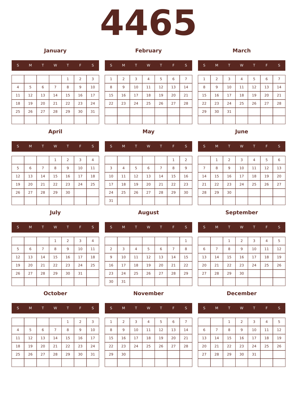 Printable 4465 Year Calendars mortuum