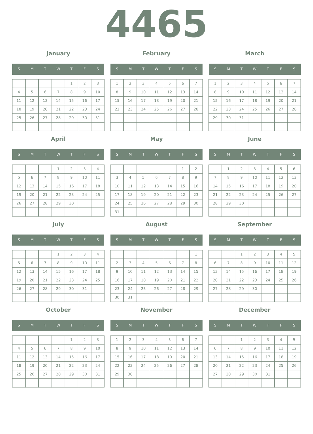 Printable 4465 Year Calendars xanadu