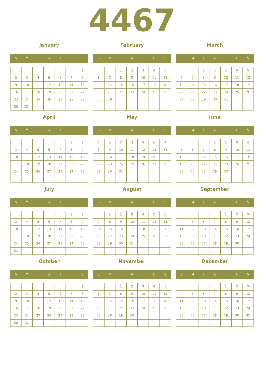 Printable 4467 Year Calendars eburnean
