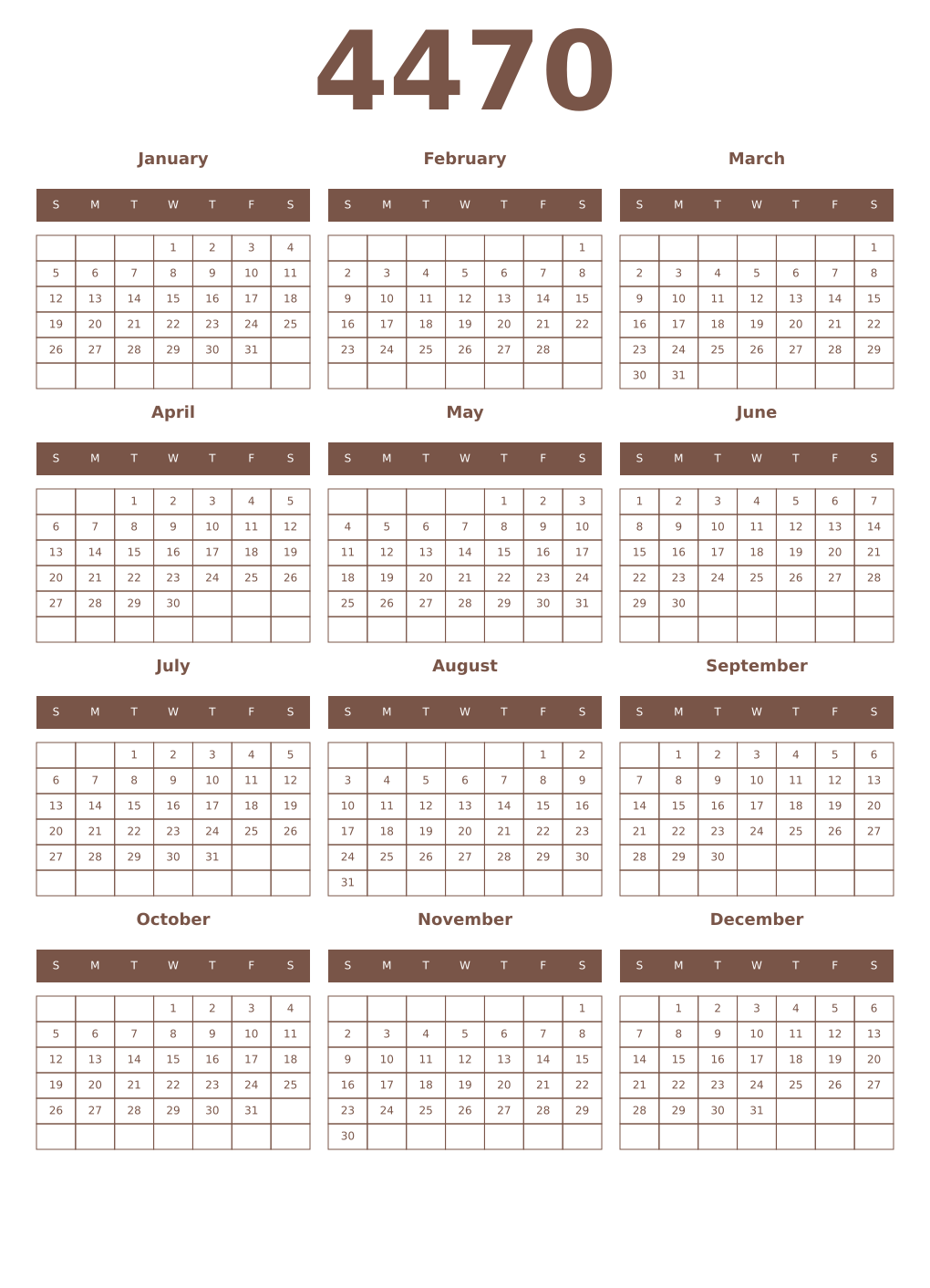 Printable 4470 Year Calendars coffe