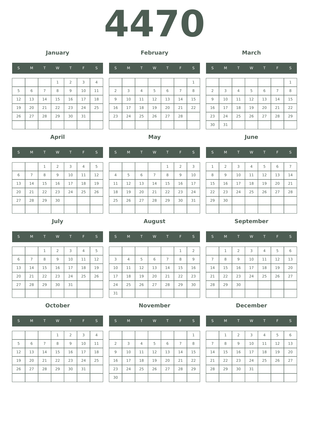 Printable 4470 Year Calendars feldgrau