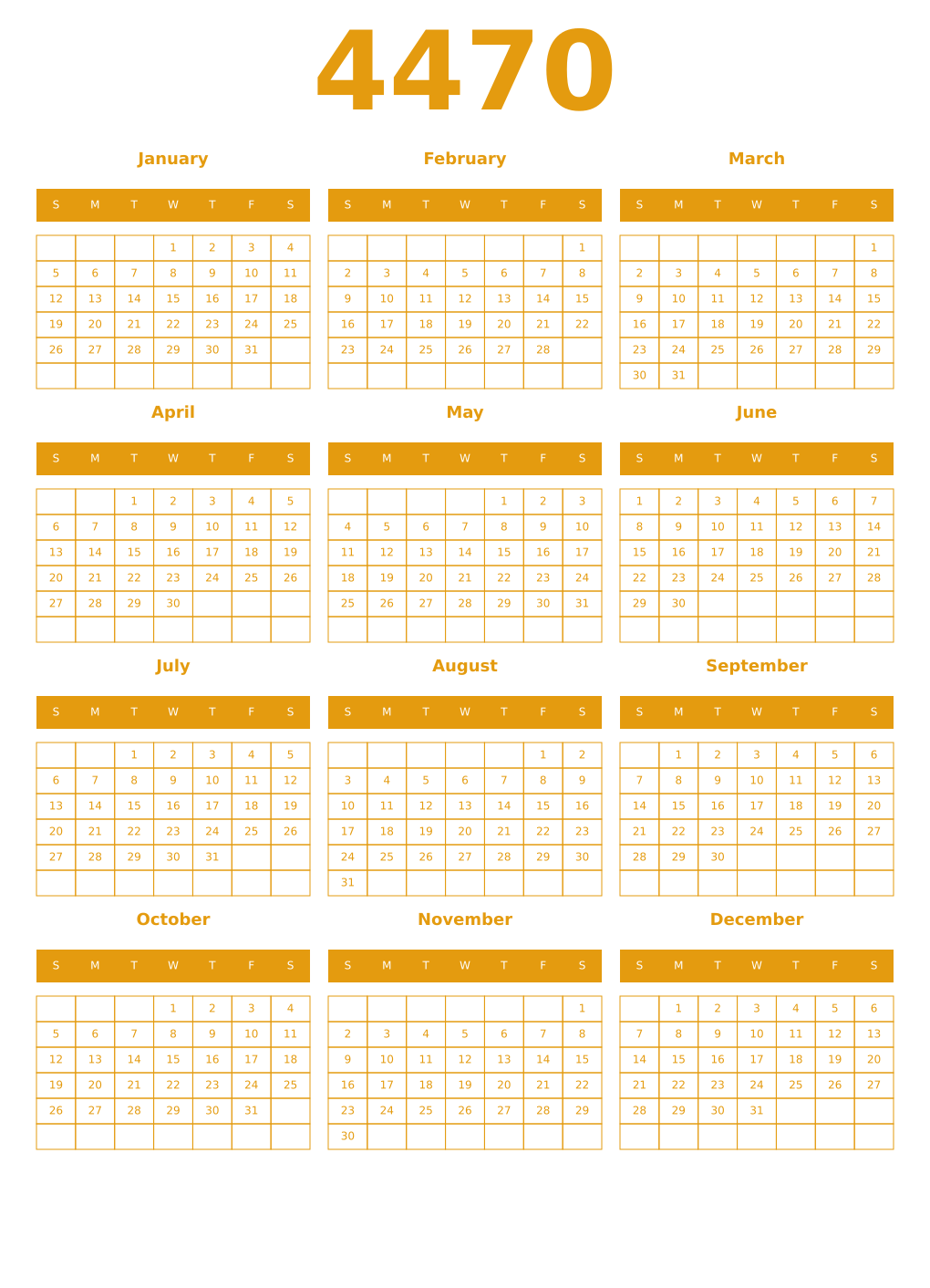 Printable 4470 Year Calendars gamboge