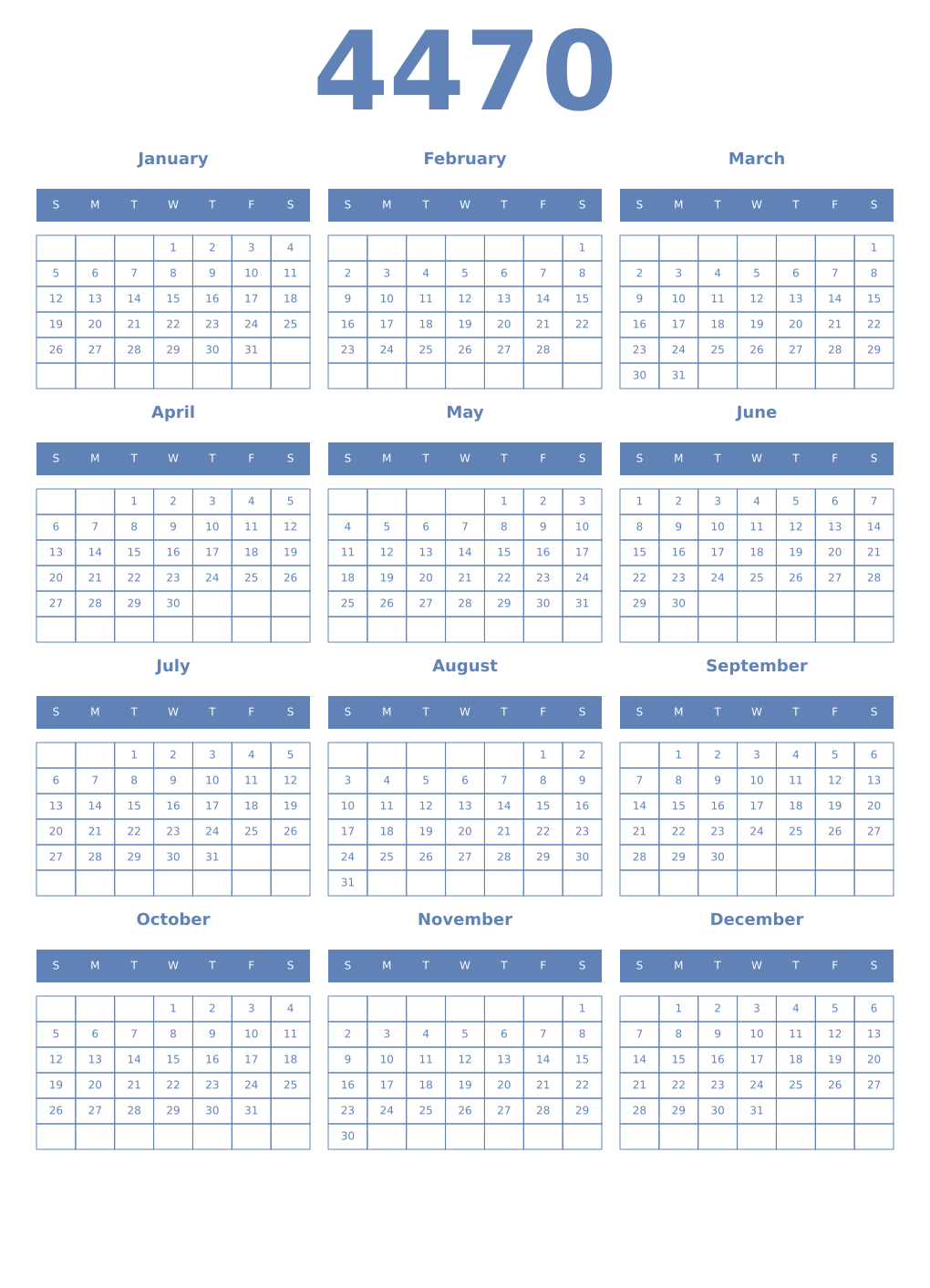 Printable 4470 Year Calendars glaucous