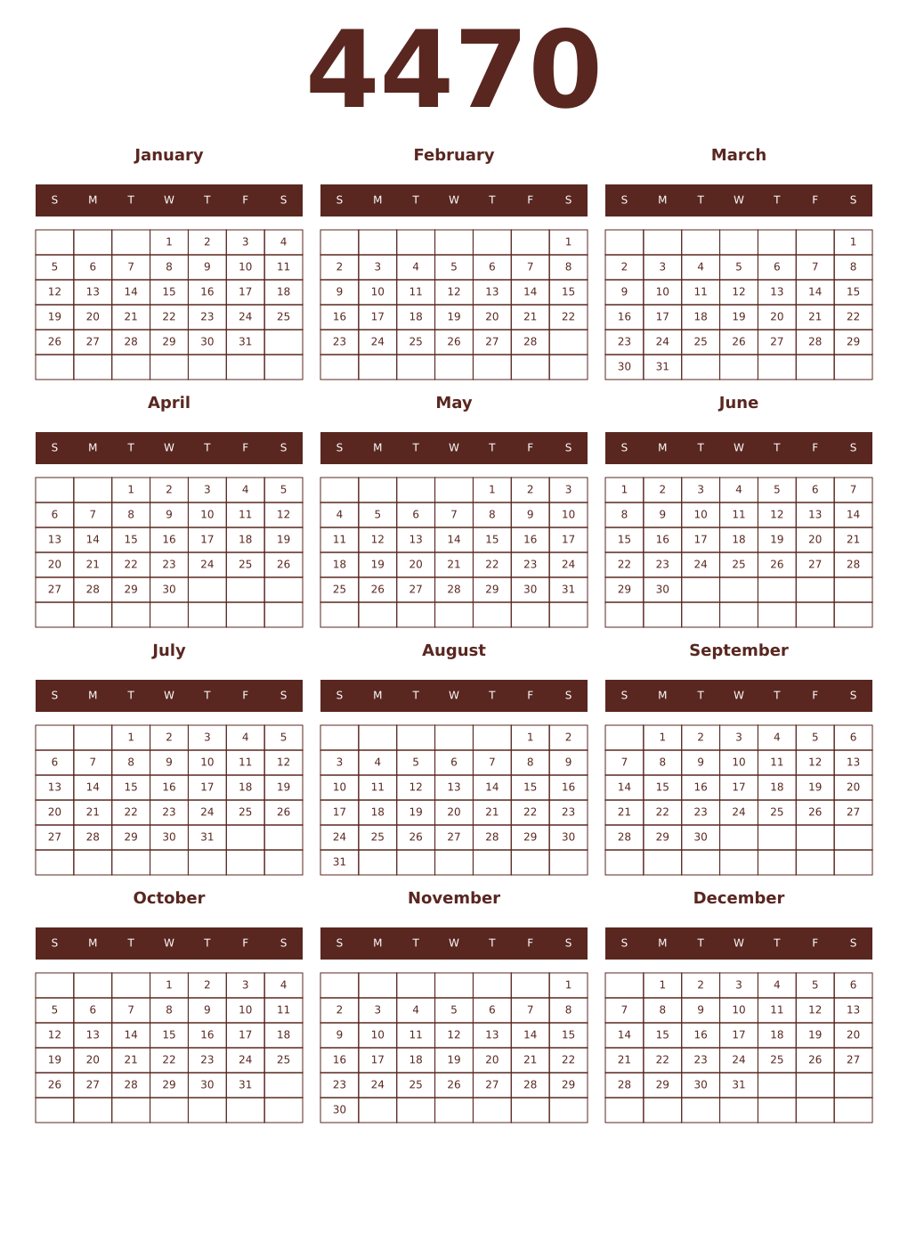 Printable 4470 Year Calendars mortuum
