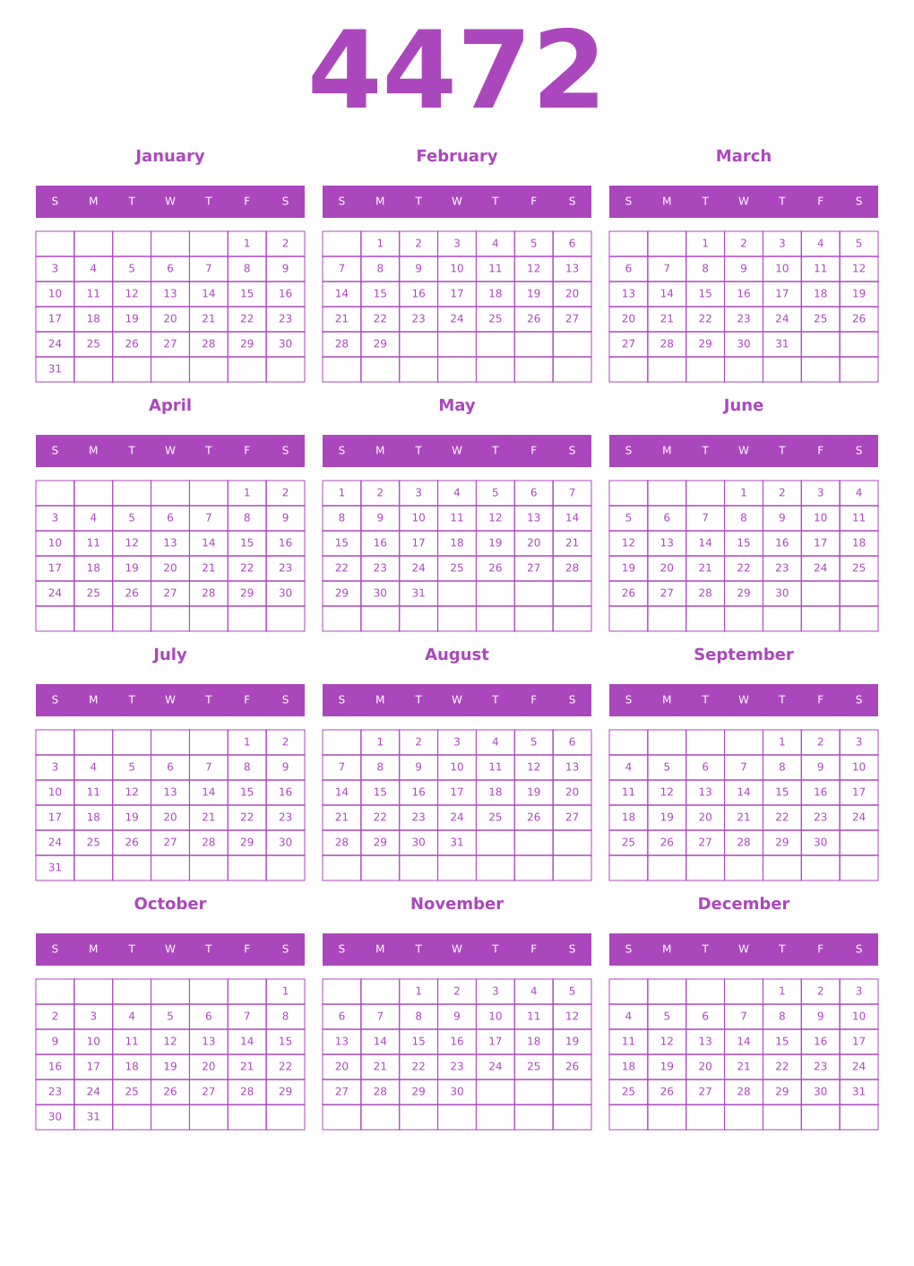 Printable 4472 Calendars