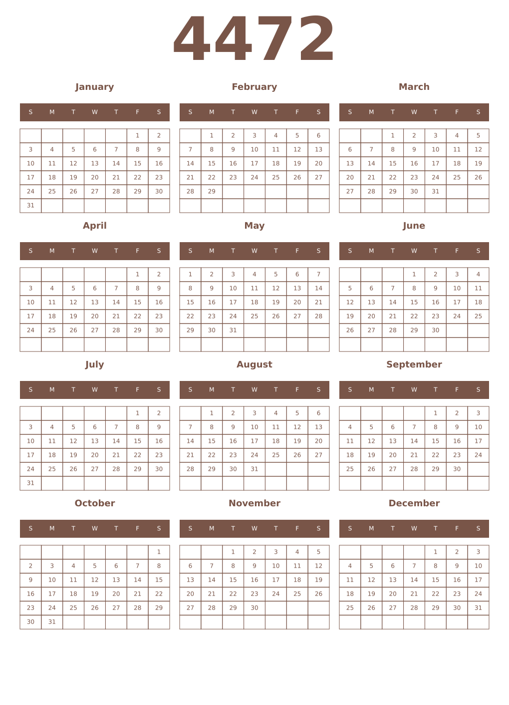 Printable 4472 Year Calendars coffe