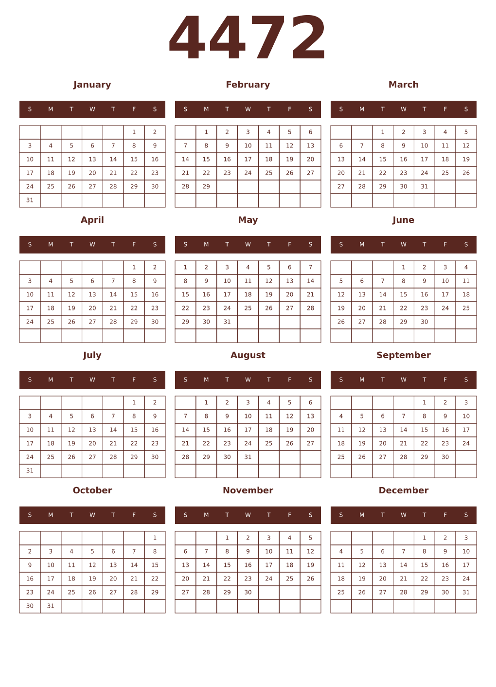 Printable 4472 Year Calendars mortuum