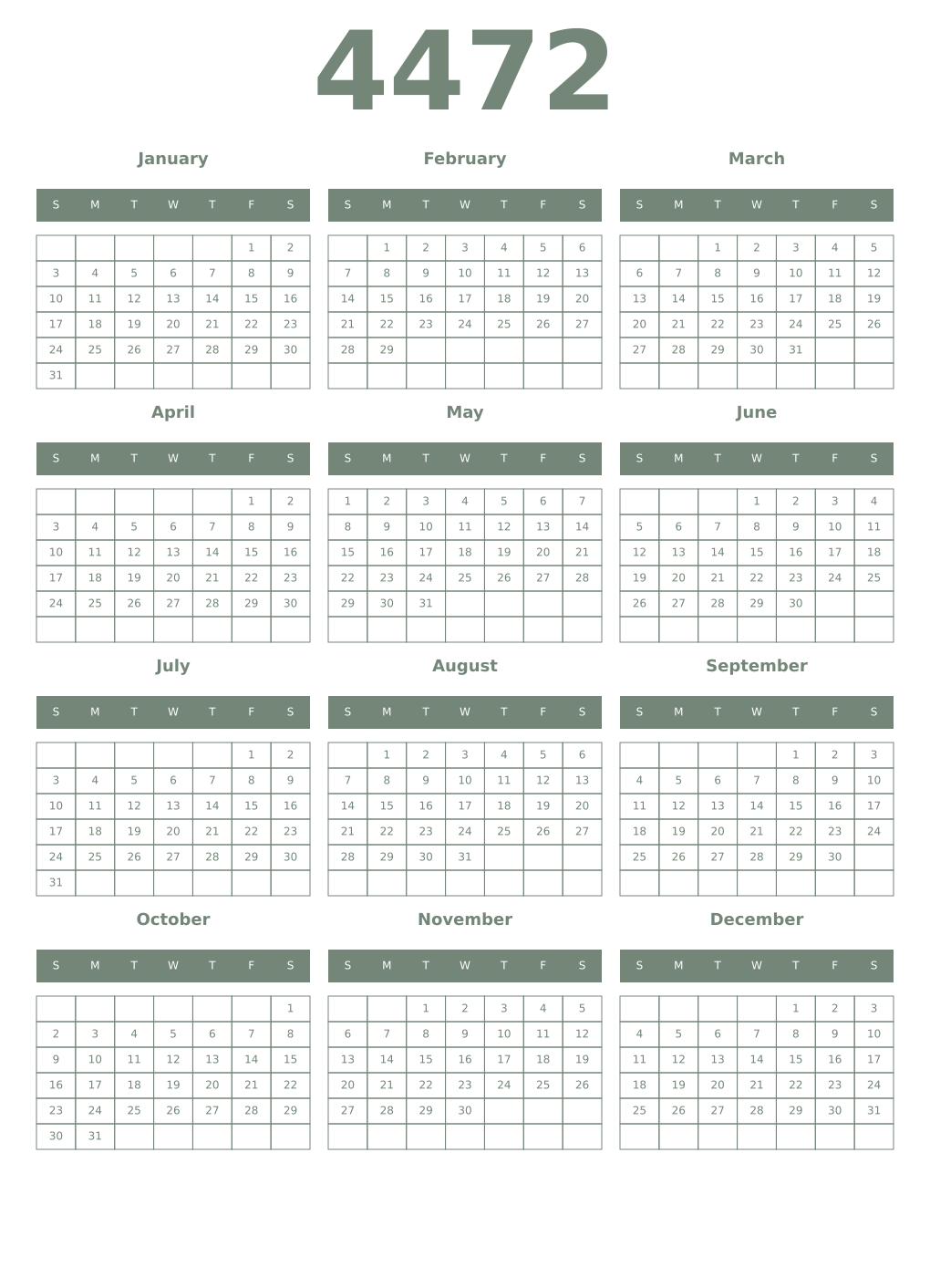Printable 4472 Year Calendars xanadu
