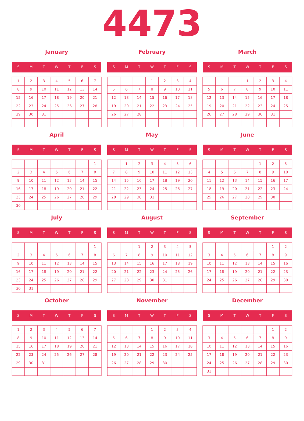 Printable 4473 Year Calendars amaranth