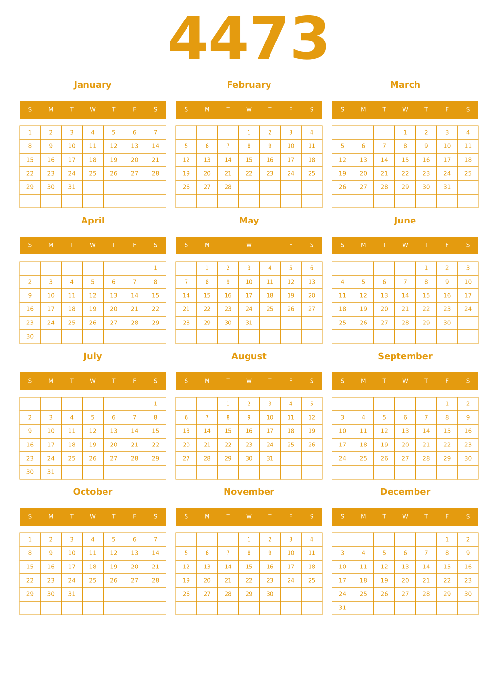 Printable 4473 Year Calendars gamboge