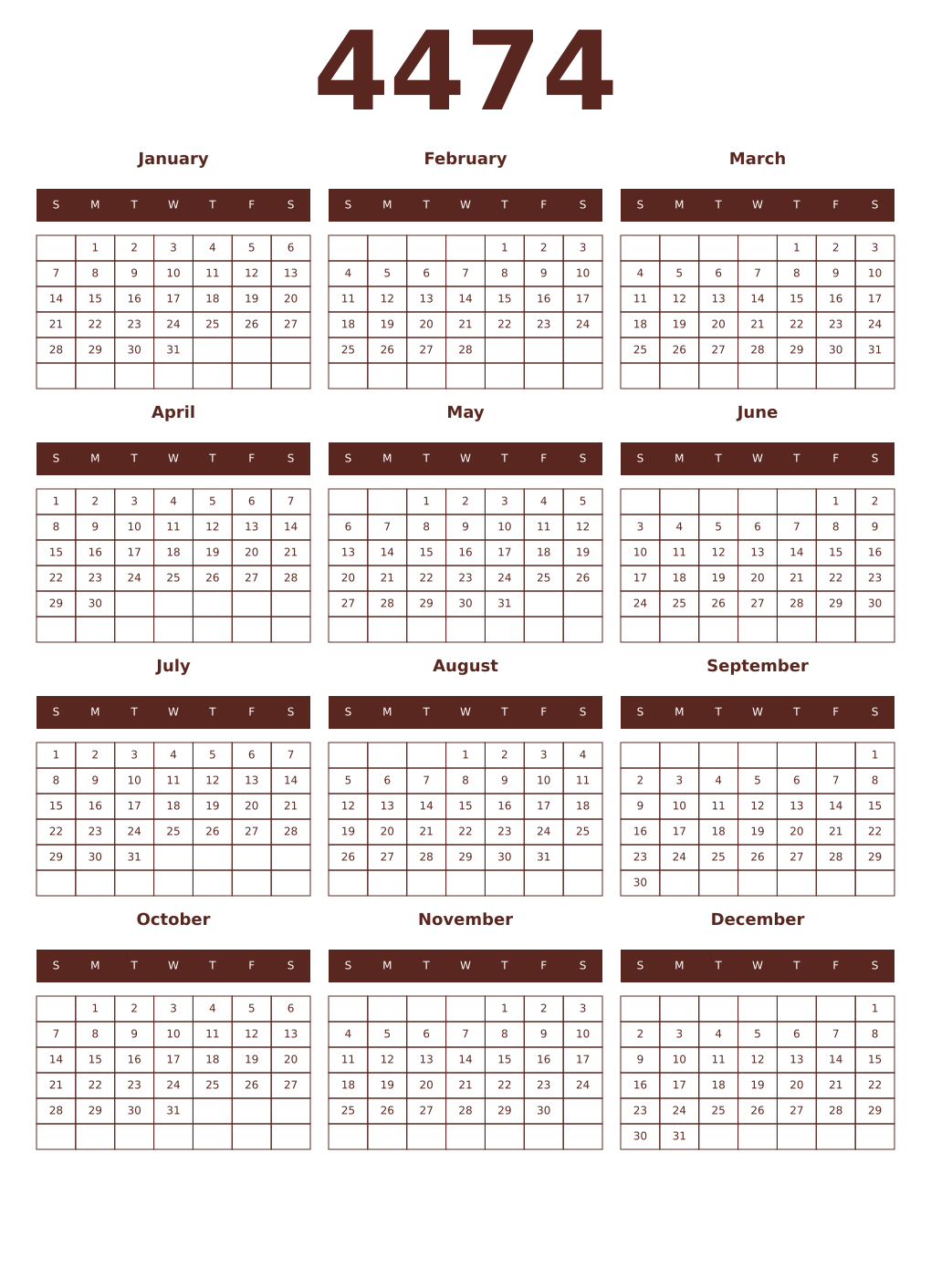Printable 4474 Year Calendars mortuum