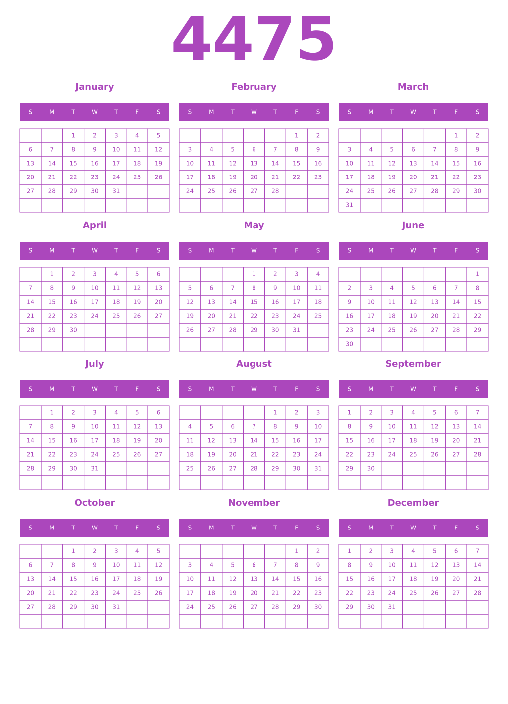 Printable 4475 Calendars