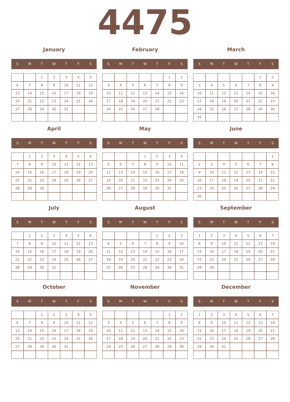 Printable 4475 Year Calendars coffe