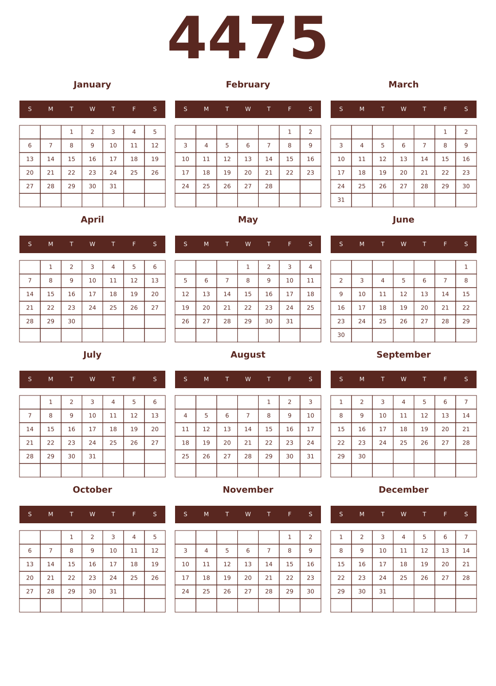 Printable 4475 Year Calendars mortuum