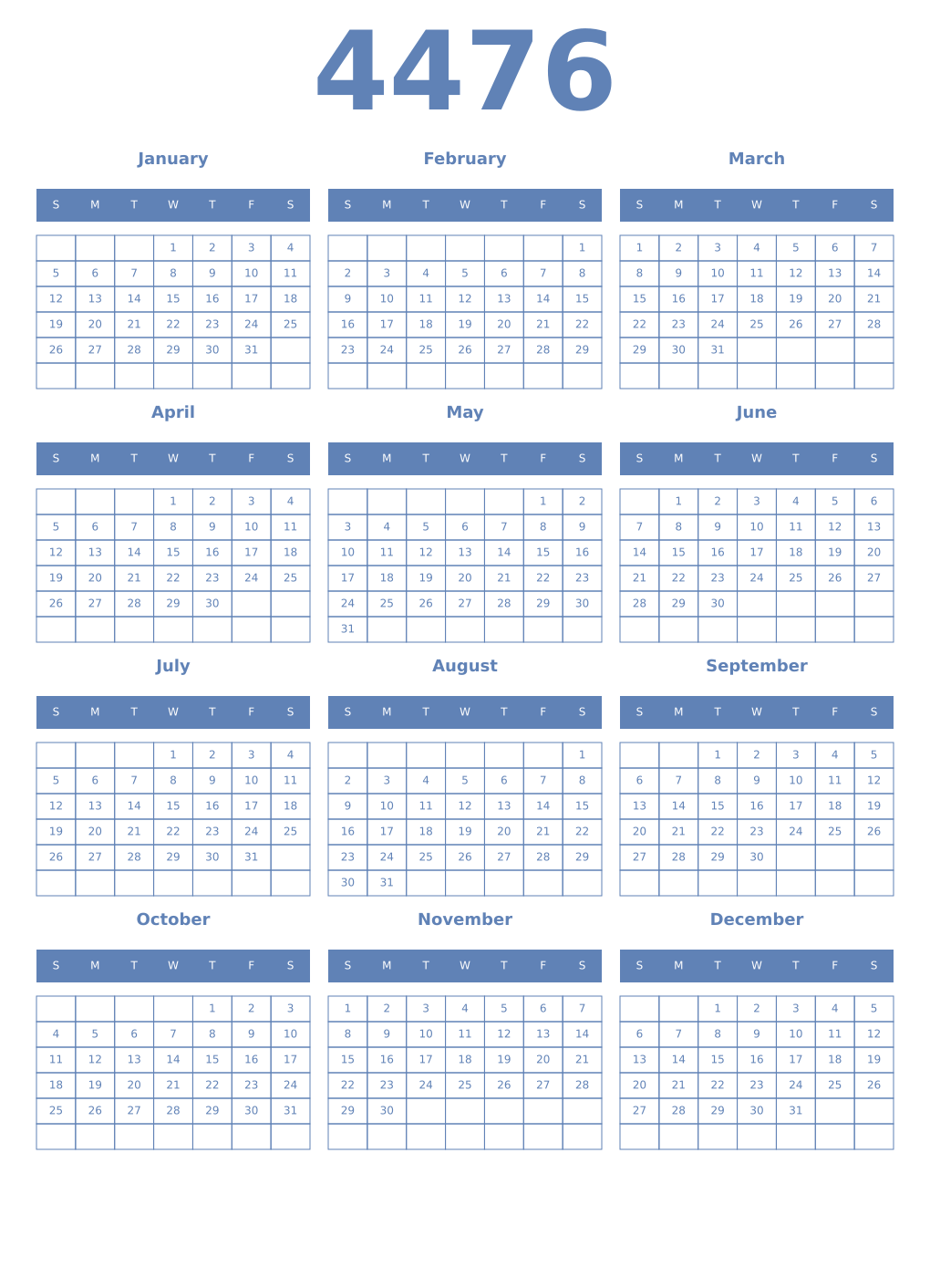 Printable 4476 Year Calendars glaucous