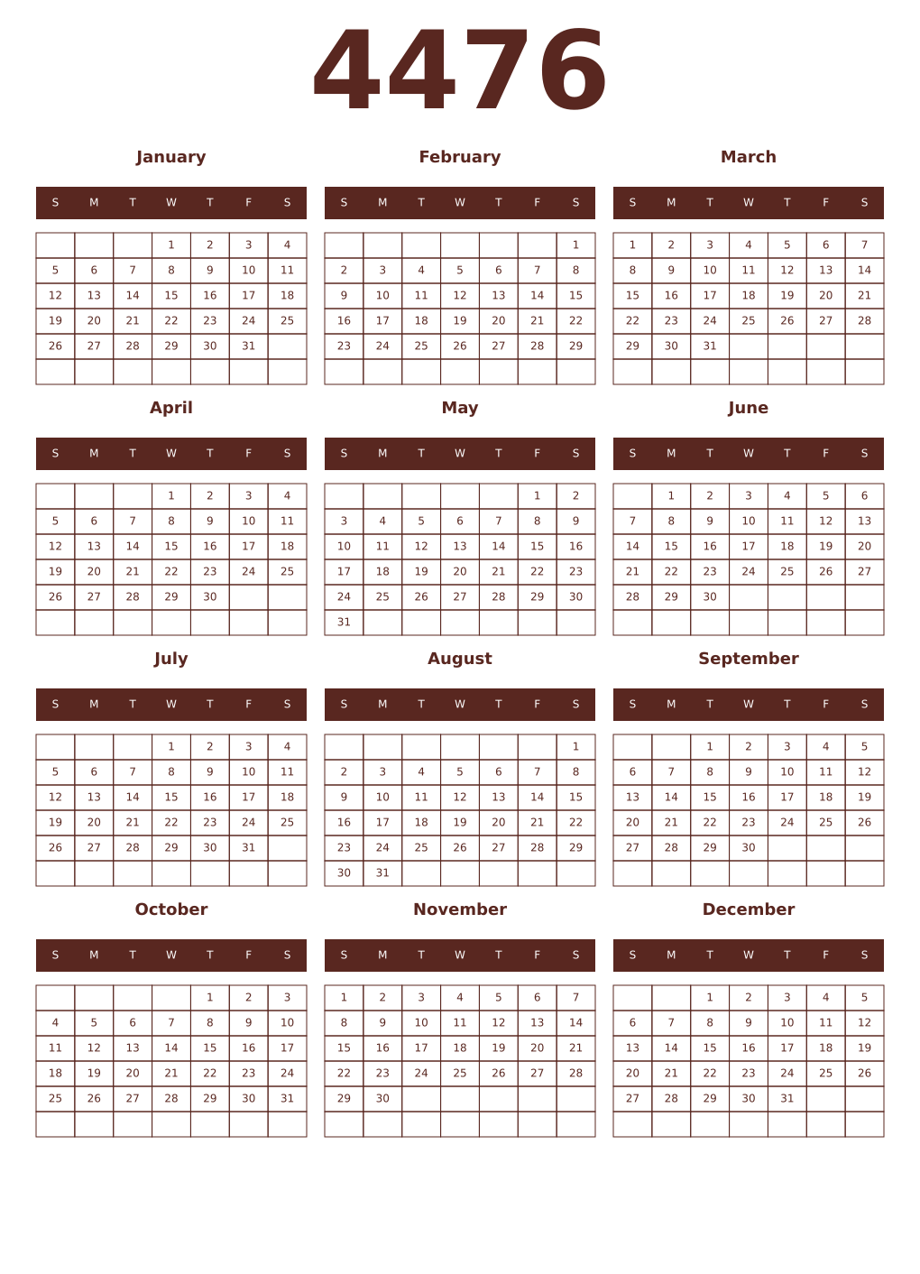 Printable 4476 Year Calendars mortuum