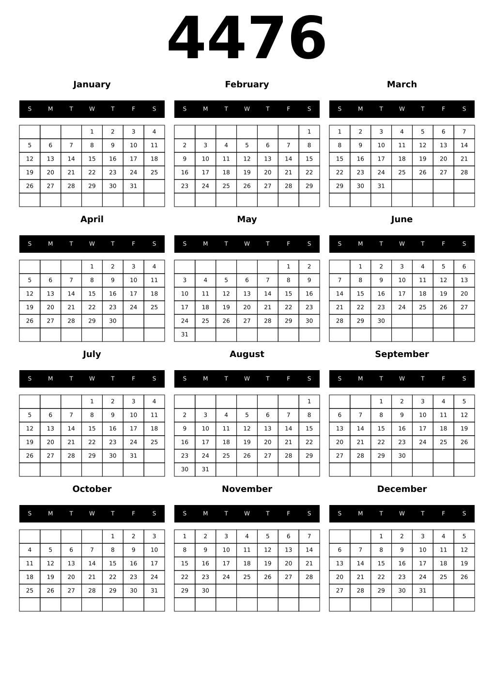 Printable 4476 Calendars