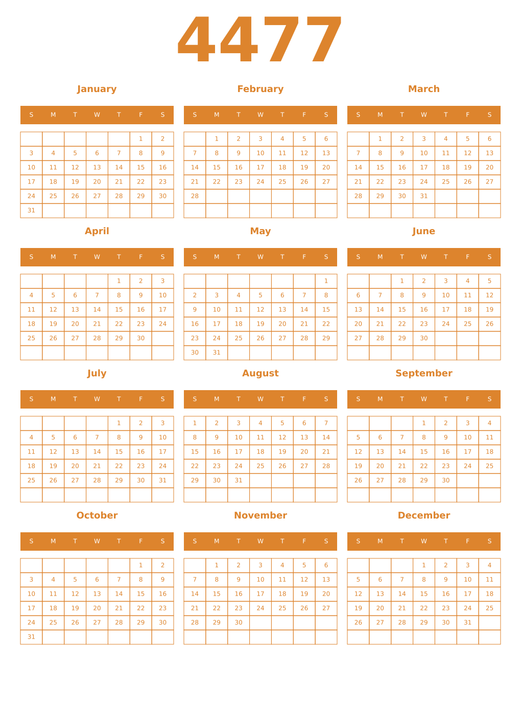 Printable 4477 Year Calendars orange