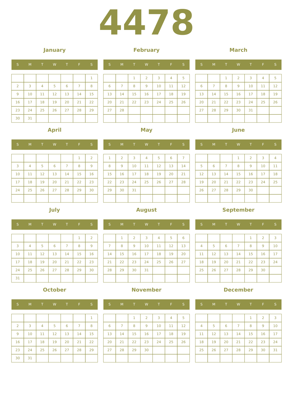 Printable 4478 Year Calendars eburnean