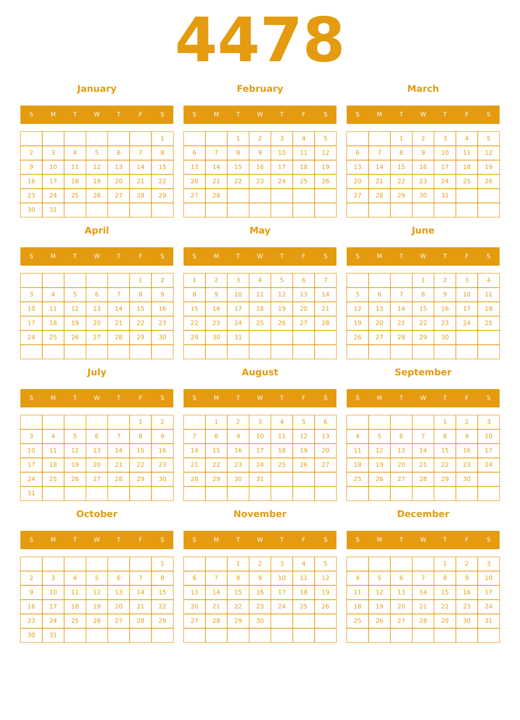 Printable 4478 Year Calendars gamboge
