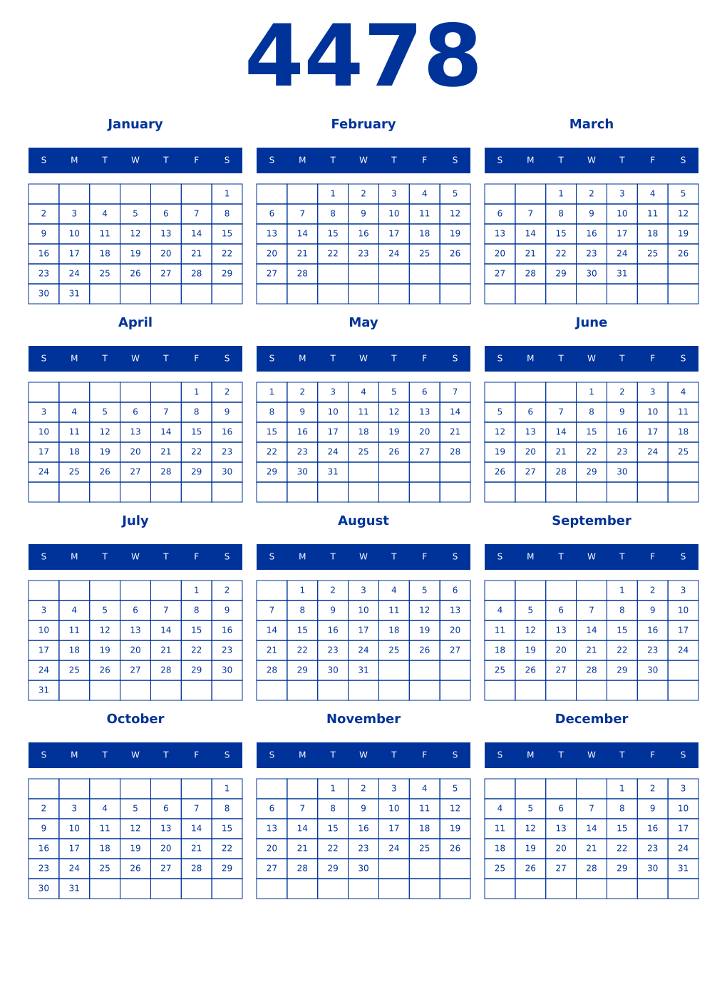 Printable 4478 Year Calendars smalt